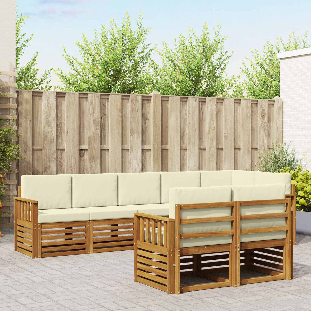 Sofa-Sets 8 pcs Natuurlijk en Crème Massief Acaciahout is nu te koop bij PeponiXL, paradijselijk wonen!