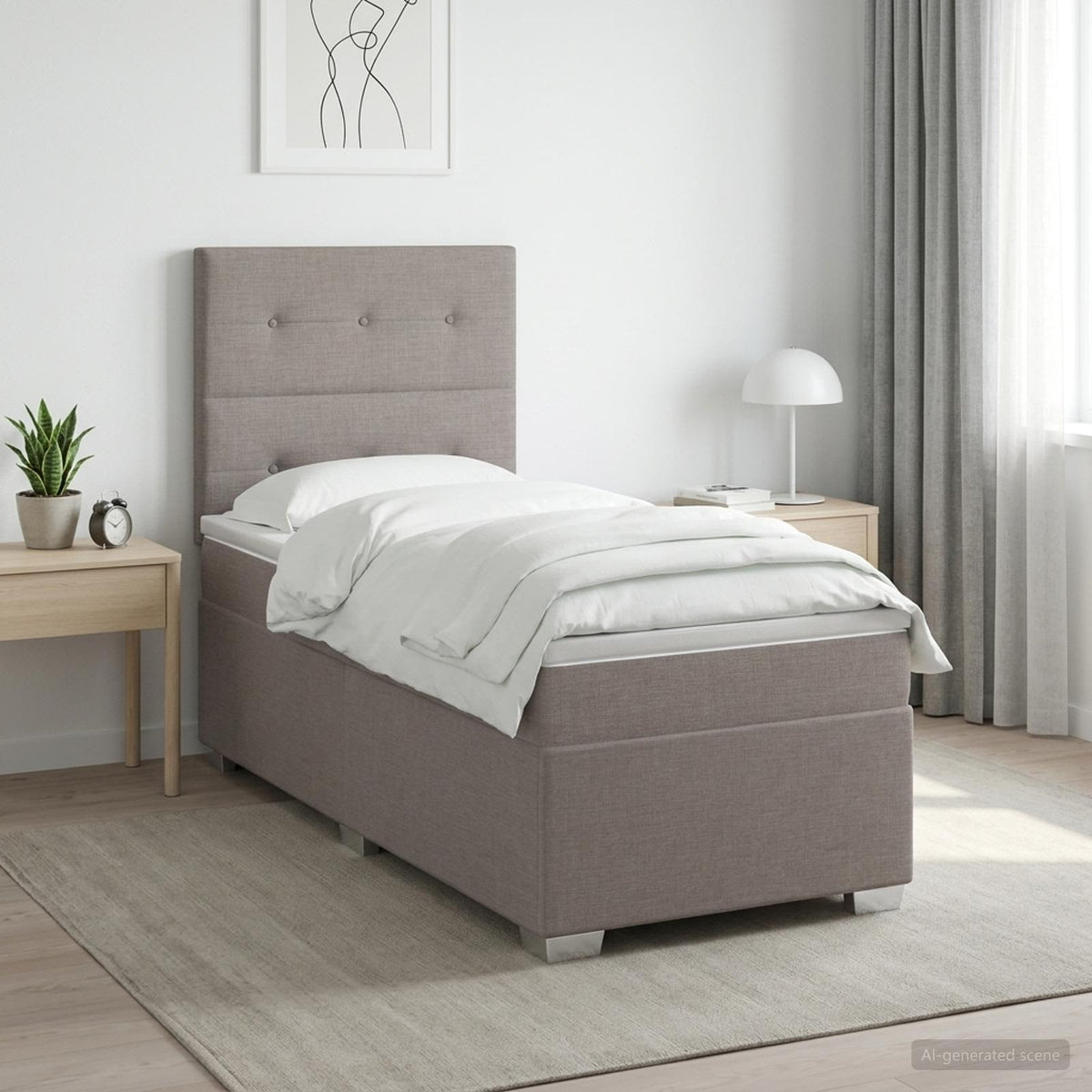 Boxspringbed met matras met hoofdeinde Taupe 90 x 190 cm Stof is nu te koop bij PeponiXL, paradijselijk wonen!