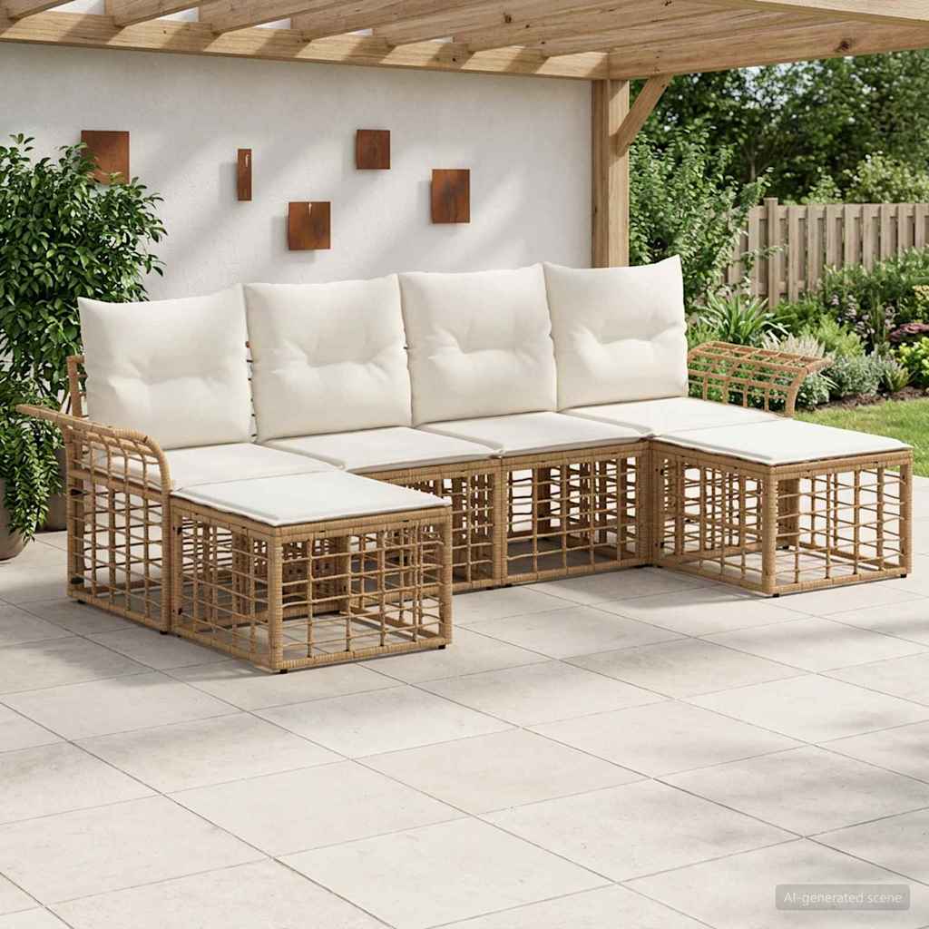Buiten bankenset 6 pcs Natuurlijk en Crème Wit Polyester is nu te koop bij PeponiXL, paradijselijk wonen!