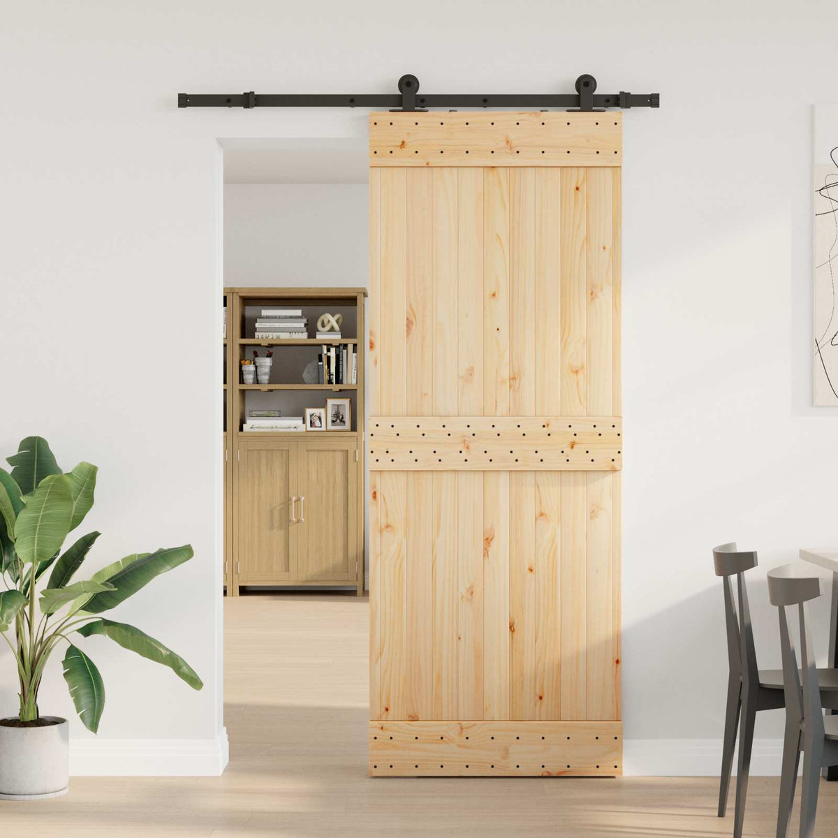 Schuifdeur NARVIK Naturel en Zwart 80 x 210 cm (152,5 cm) is nu te koop bij PeponiXL, paradijselijk wonen!