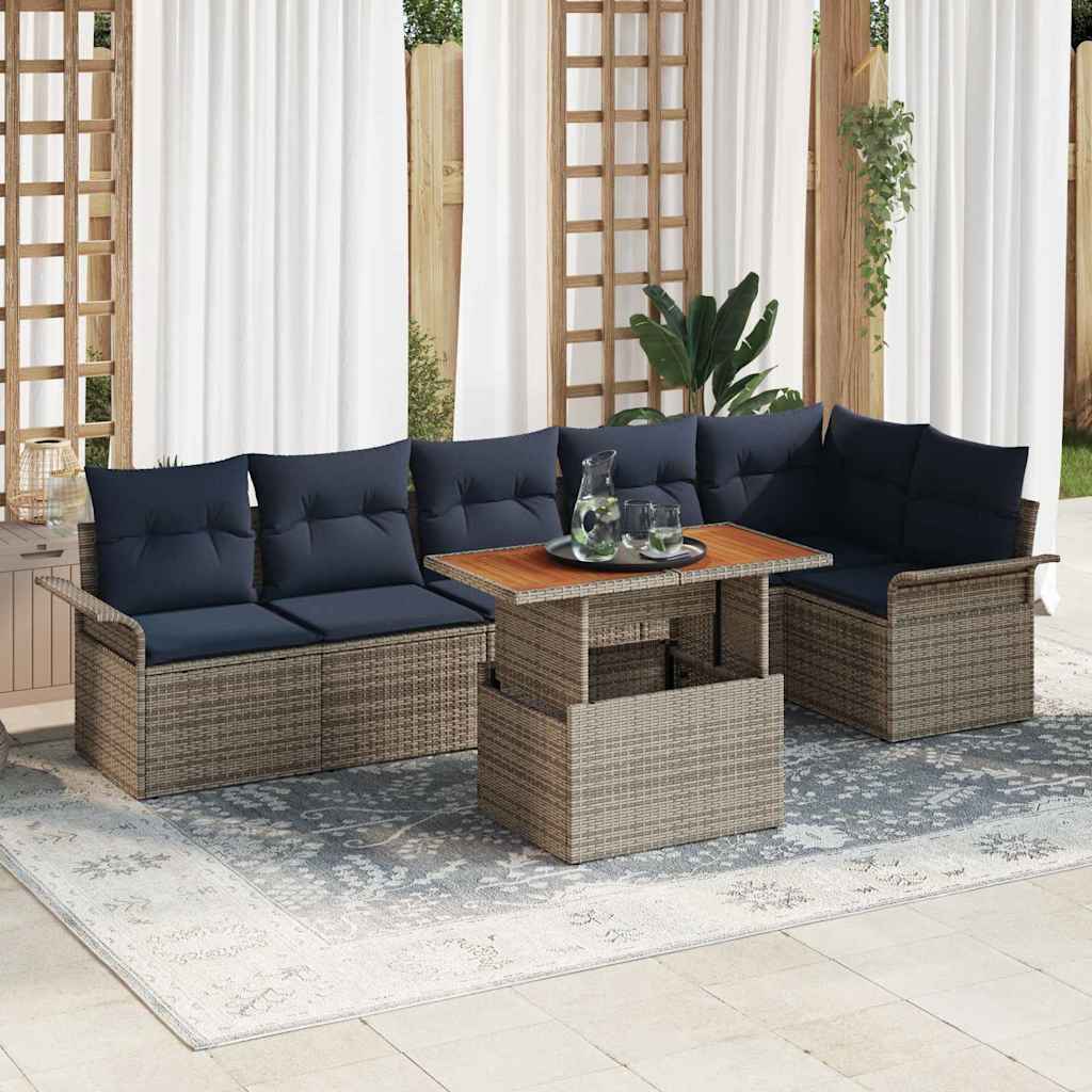 Tuinbankenset met kussen 7 pcs Grijs en Marineblauw poly rattan is nu te koop bij PeponiXL, paradijselijk wonen!