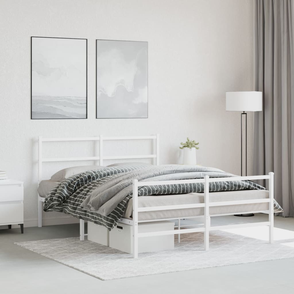 Bedframe met hoofd- en voeteneinde metaal wit 135x190 cm is nu te koop bij PeponiXL, paradijselijk wonen!