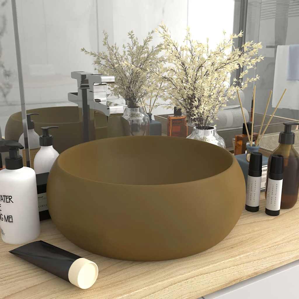 Wastafel rond 40x15 cm keramiek matcrème is nu te koop bij PeponiXL, paradijselijk wonen!