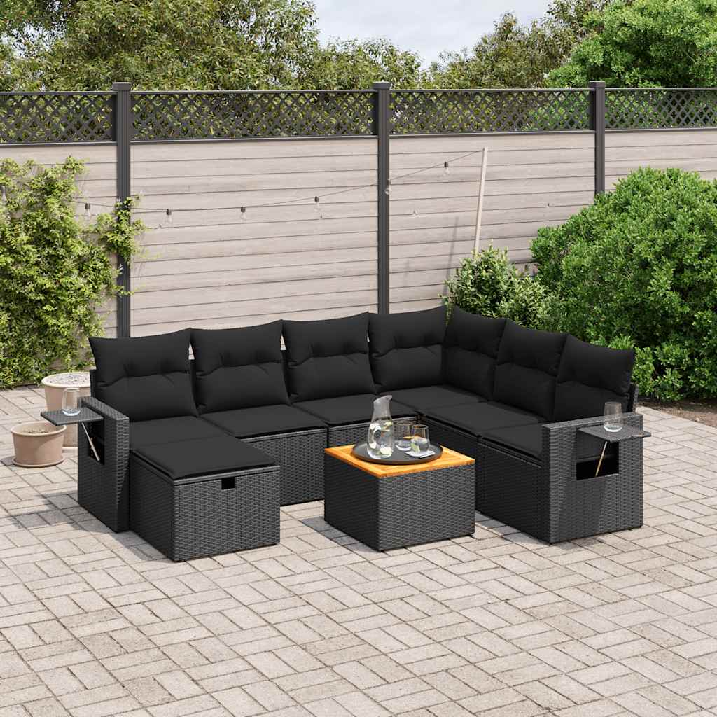 8-delige Loungeset met kussens poly rattan zwart is nu te koop bij PeponiXL, paradijselijk wonen!