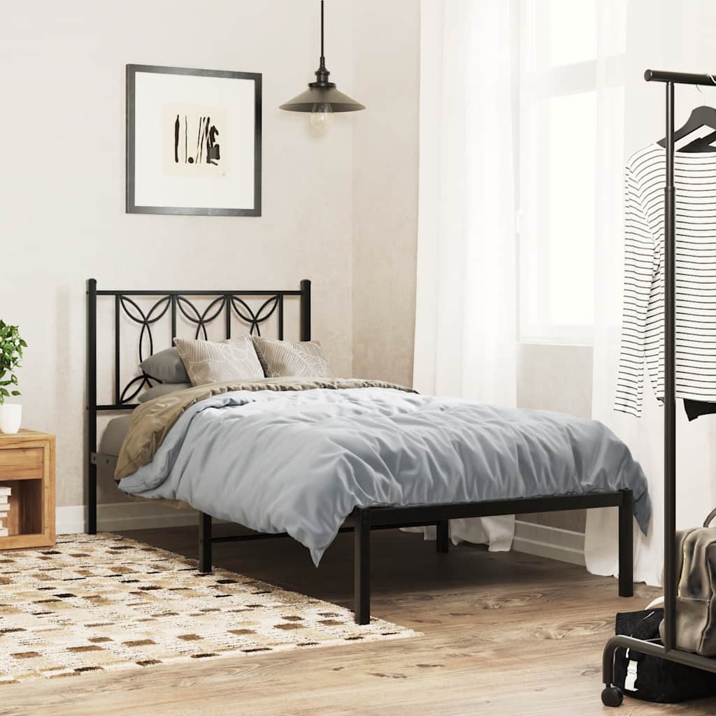 Bedframe met hoofdbord metaal zwart 90x200 cm is nu te koop bij PeponiXL, paradijselijk wonen!