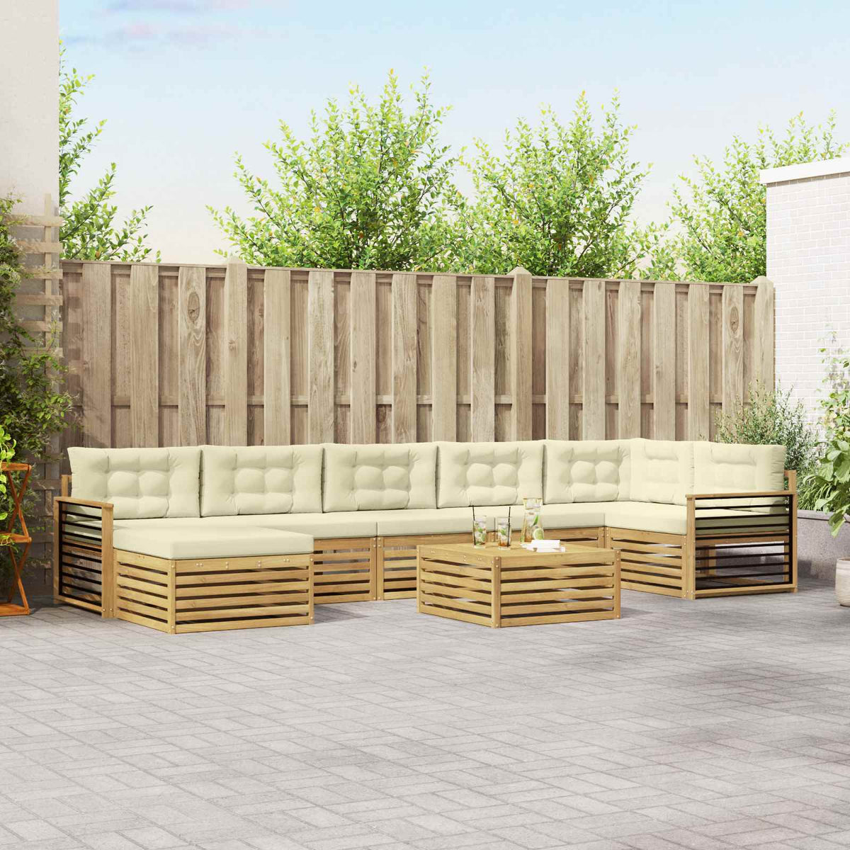 Buiten bankenset met kussen 8 pcs Wit en crèmekleurig is nu te koop bij PeponiXL, paradijselijk wonen!
