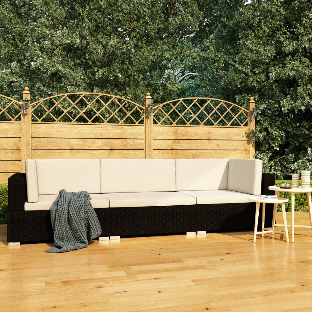 3-delige Loungeset met kussens poly rattan zwart is nu te koop bij PeponiXL, paradijselijk wonen!