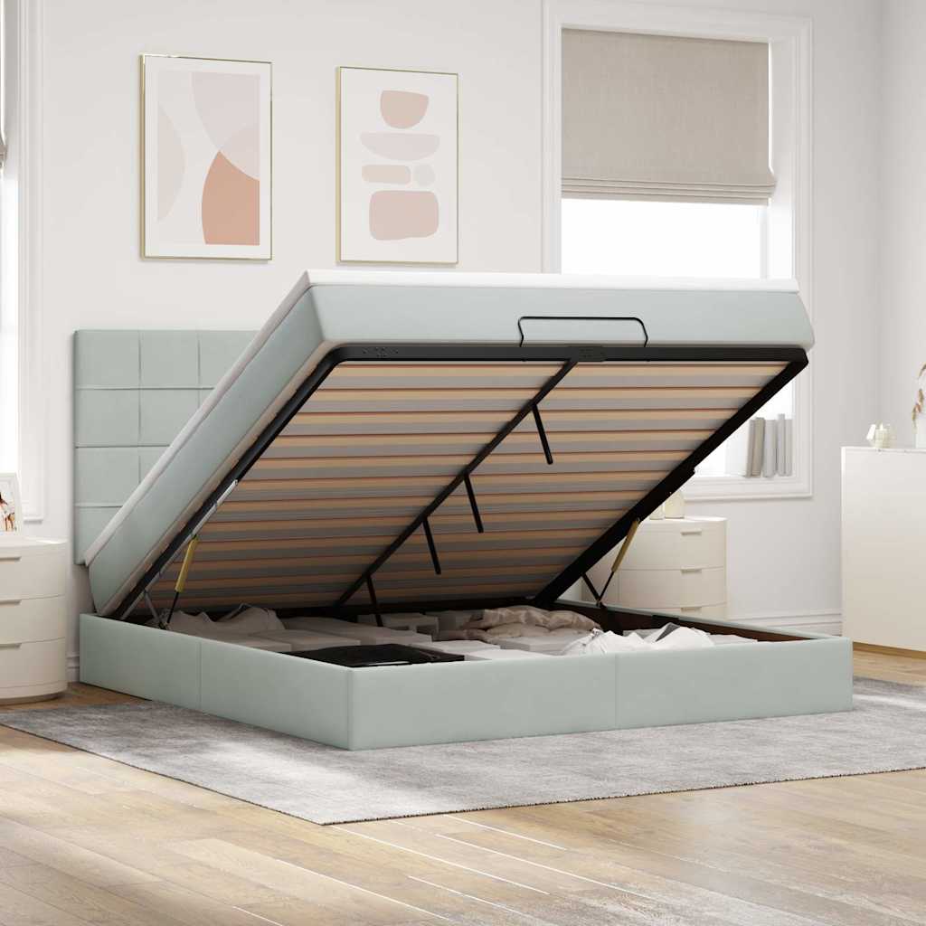 Ottoman bed met matrassen en LED's 180x200cm fluweel lichtgrijs is nu te koop bij PeponiXL, paradijselijk wonen!