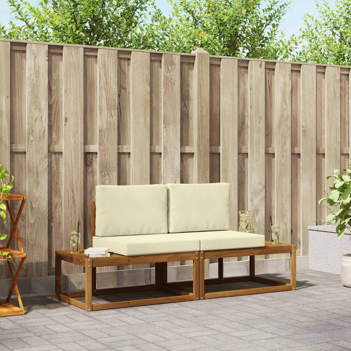 Buiten bankenset 2 pcs Naturel Massief Acaciahout en Polyester is nu te koop bij PeponiXL, paradijselijk wonen!