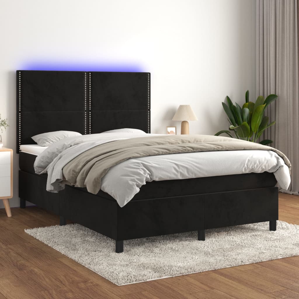 Boxspring met matras en LED fluweel zwart 140x190 cm is nu te koop bij PeponiXL, paradijselijk wonen!
