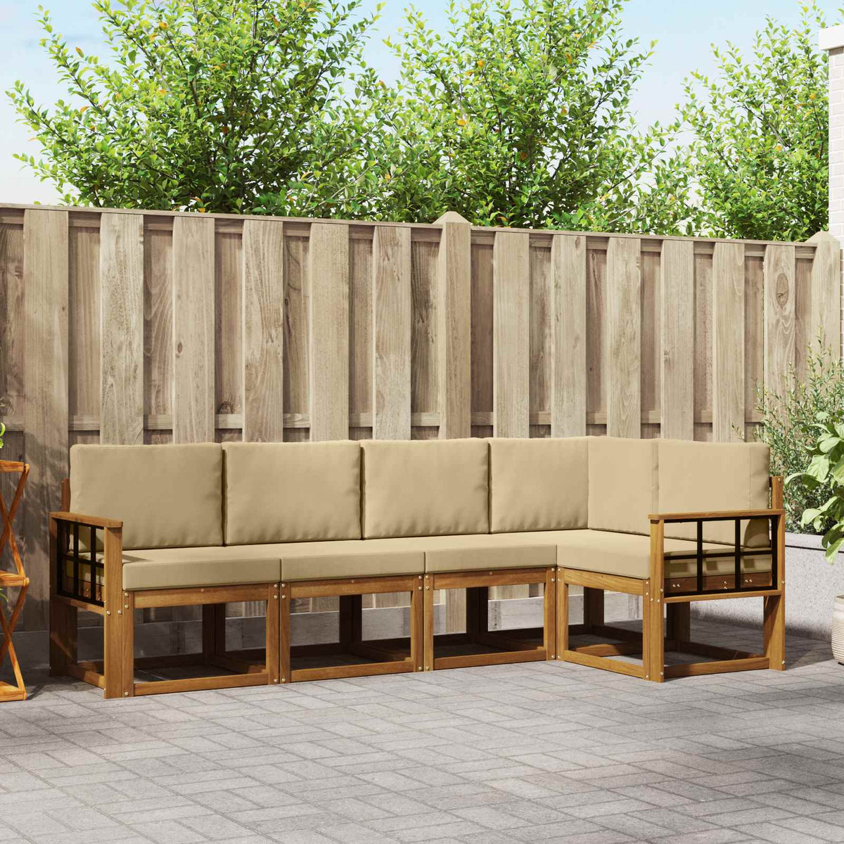 Buiten bankenset met kussen 5 pcs Natuurlijk en Beige is nu te koop bij PeponiXL, paradijselijk wonen!