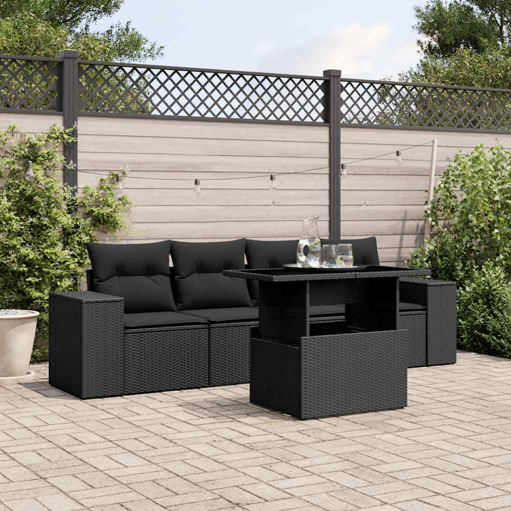 5-delige Loungeset met kussens poly rattan zwart is nu te koop bij PeponiXL, paradijselijk wonen!