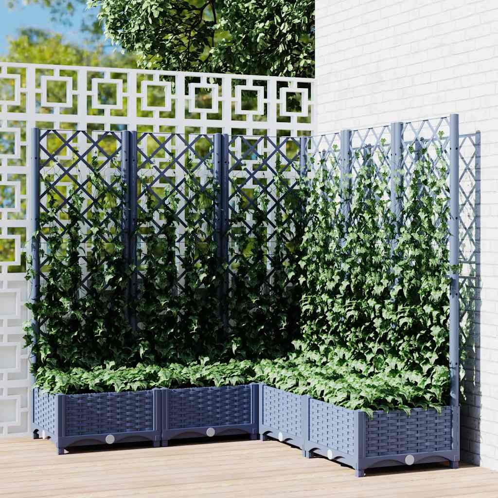 Plantenbak met latwerk 120x120x121,5 cm polypropeen blauwgrijs is nu te koop bij PeponiXL, paradijselijk wonen!