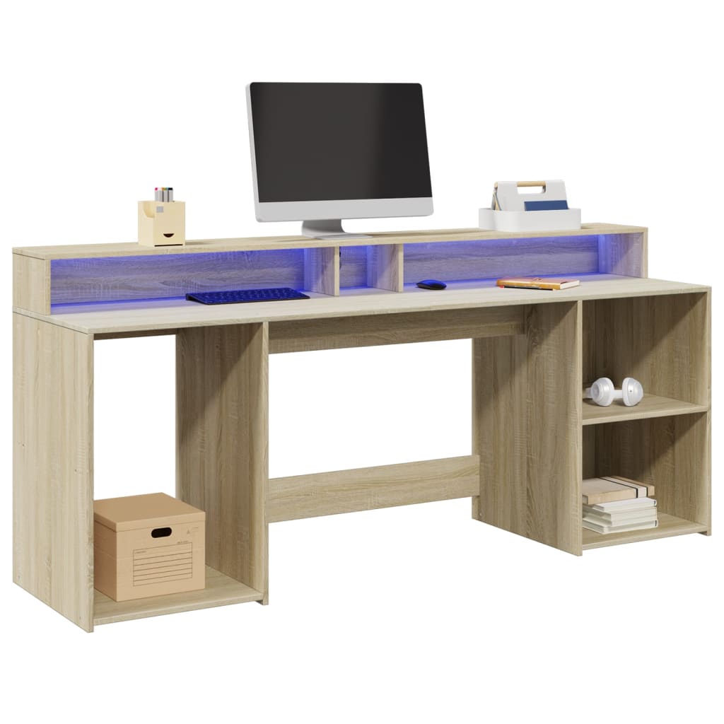 Bureau met LED-verlichting 200x55x91 cm hout sonoma eikenkleur is nu te koop bij PeponiXL, paradijselijk wonen!
