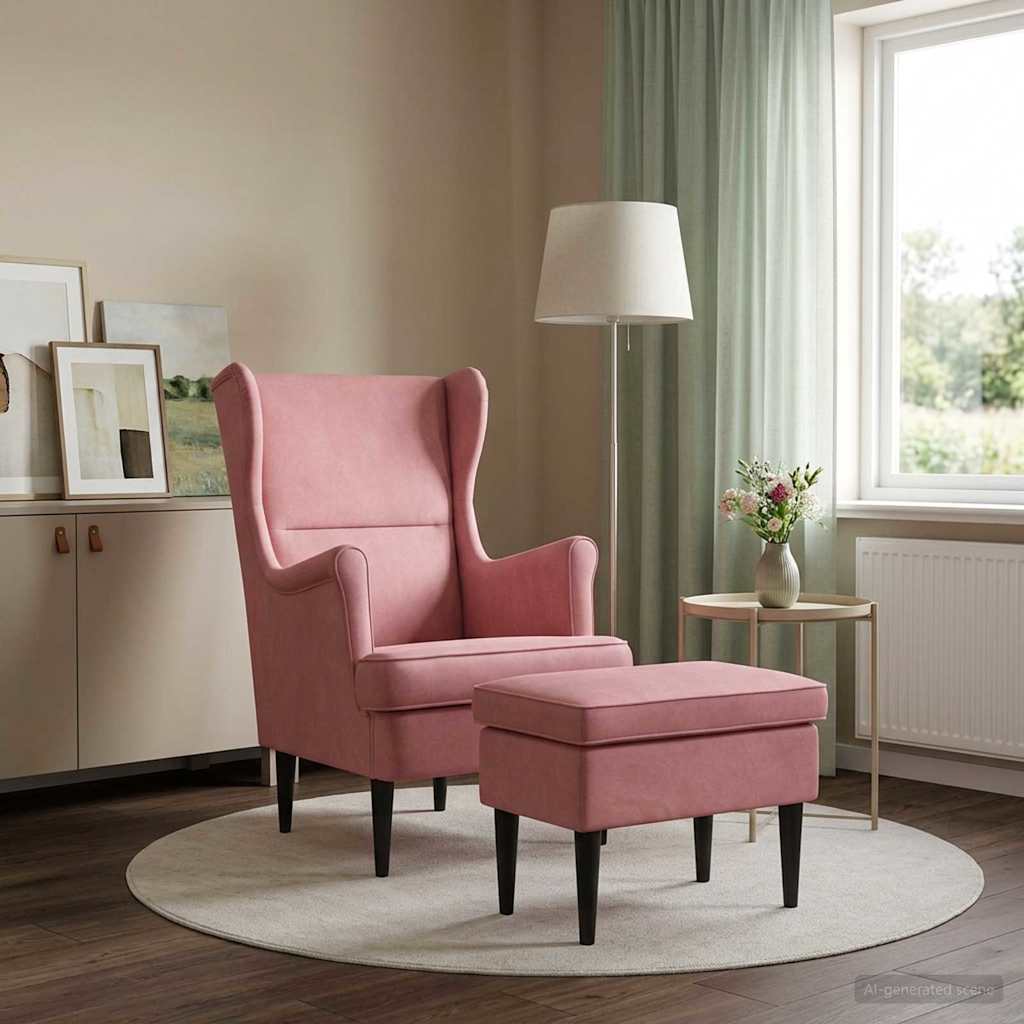 Fauteuil met Voetenbank 2 st Roze Fluweel is nu te koop bij PeponiXL, paradijselijk wonen!