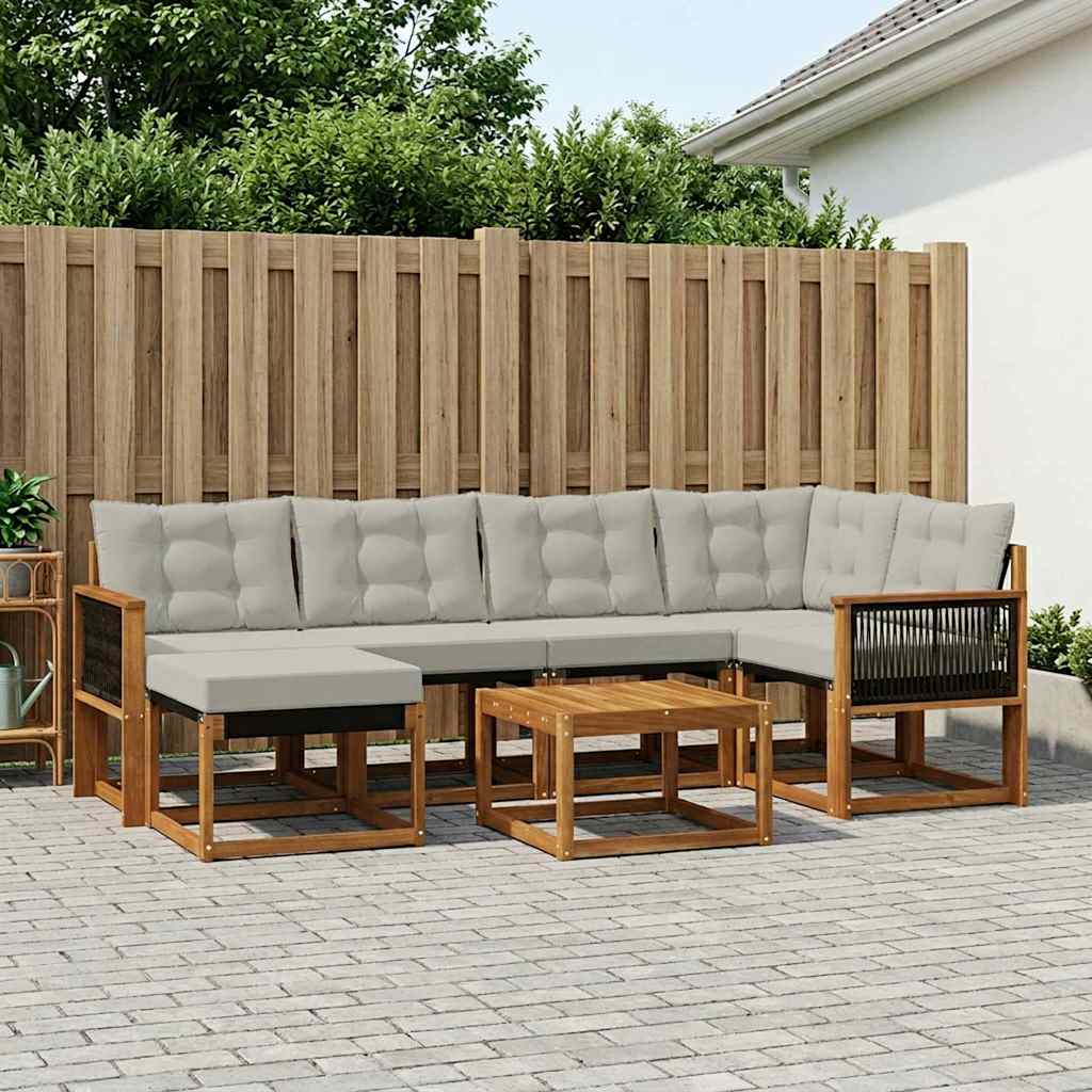 Buiten bankenset met kussen 7 pcs Naturel en lichtgrijs is nu te koop bij PeponiXL, paradijselijk wonen!