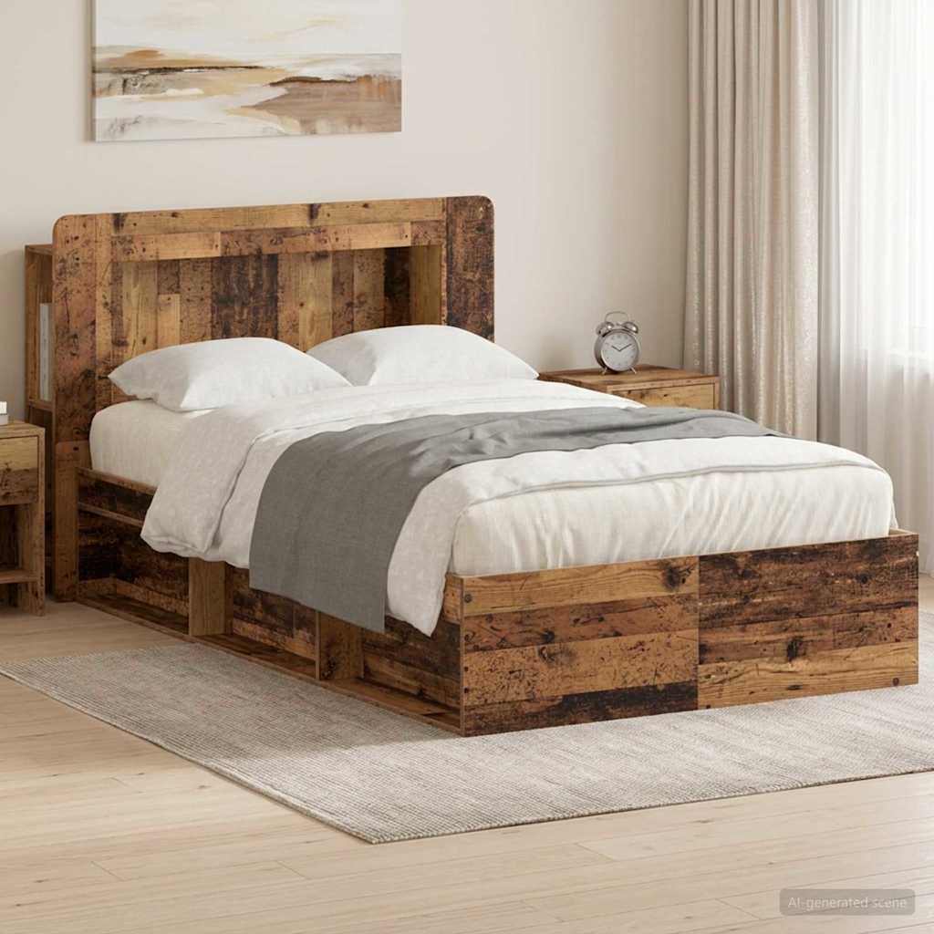 Bedframe met opslag Oud hout 120 x 190 cm Bewerkt hout is nu te koop bij PeponiXL, paradijselijk wonen!