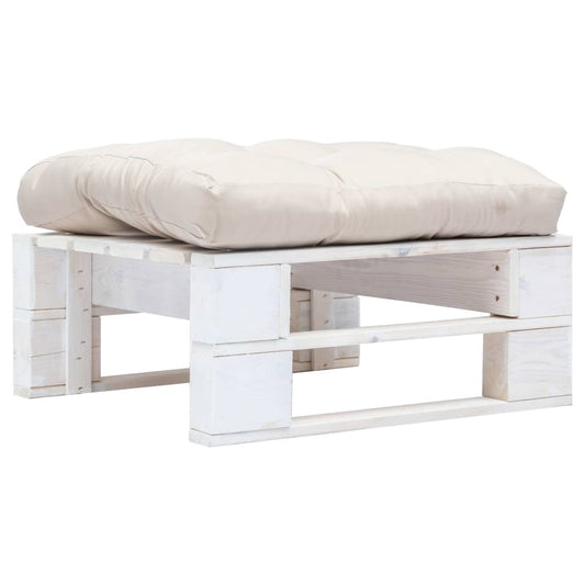 Tuinpoef met zandkleurig kussen pallet hout wit is nu te koop bij PeponiXL, paradijselijk wonen!