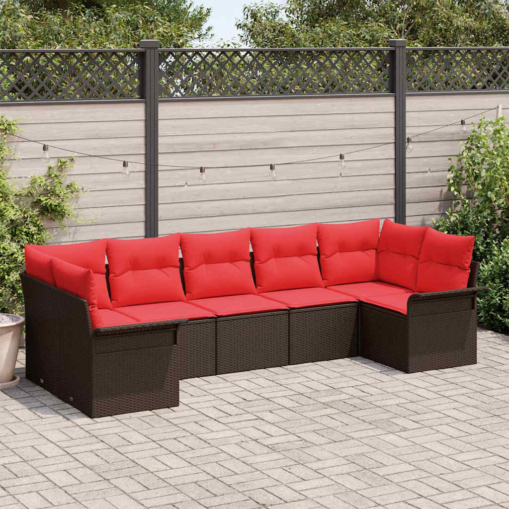 Tuin Sofa Set met kussen 7 pcs Bruin Poly riet is nu te koop bij PeponiXL, paradijselijk wonen!