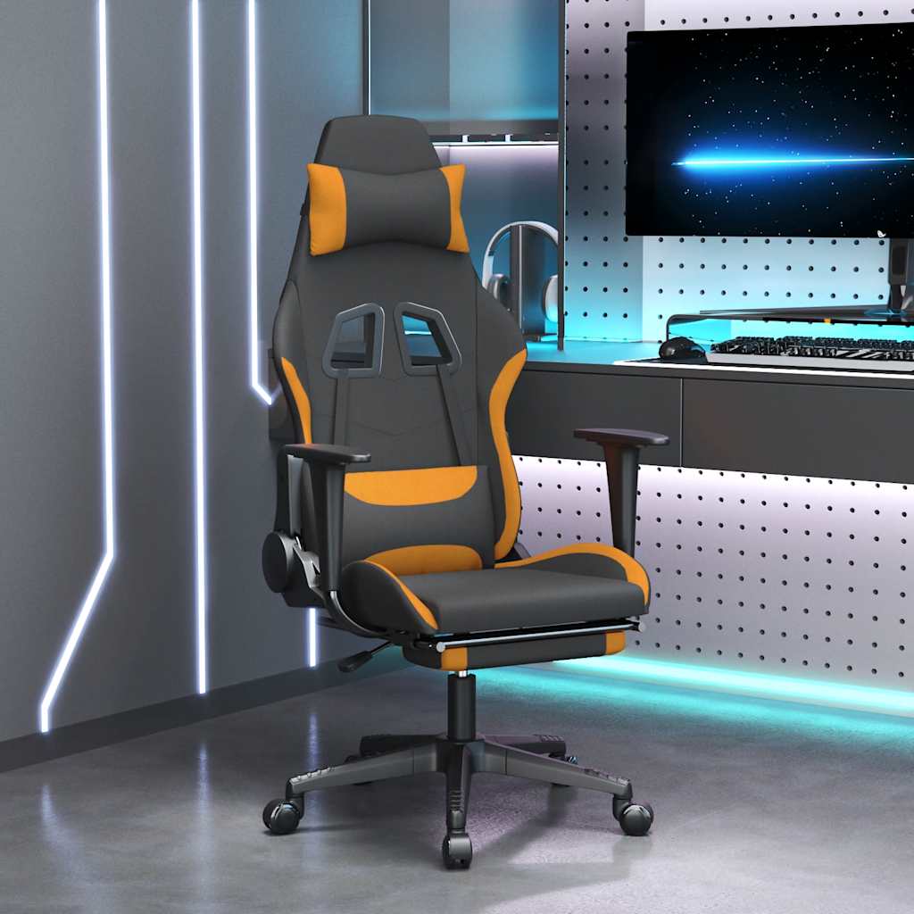 Massage gamestoel met voetensteun stof zwart en oranje is nu te koop bij PeponiXL, paradijselijk wonen!