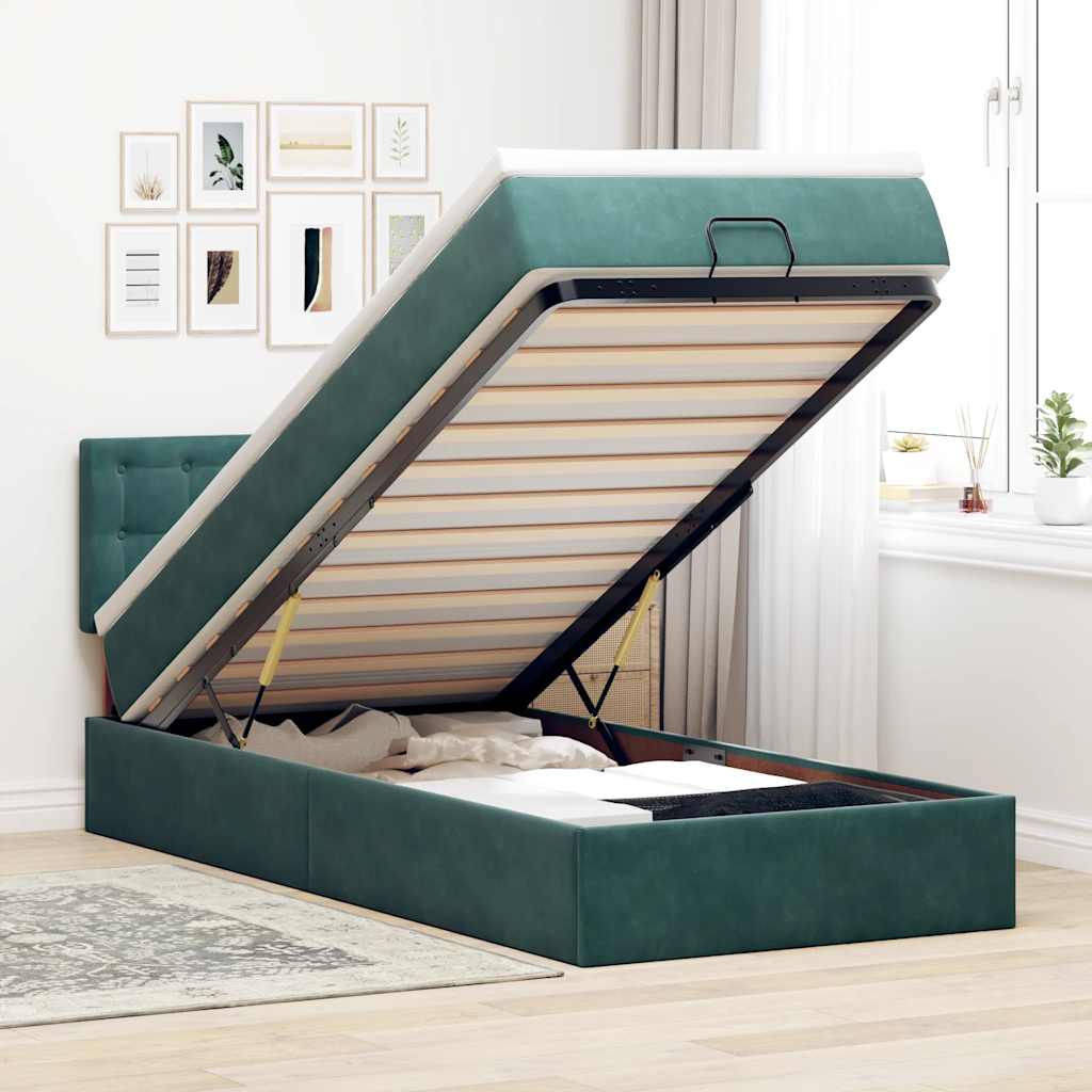 Bed poef met matras en LED's 90x200 cm fluweel donkergroen is nu te koop bij PeponiXL, paradijselijk wonen!