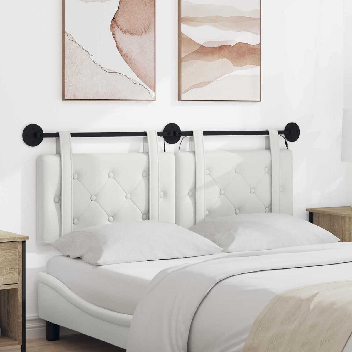 Hangend hoofdbord Met LED-verlichting Wit Kunstleer is nu te koop bij PeponiXL, paradijselijk wonen!