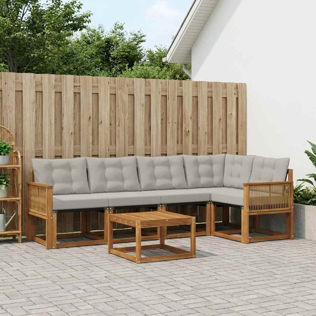 Buiten bankenset met kussen 6 pcs Naturel en lichtgrijs is nu te koop bij PeponiXL, paradijselijk wonen!