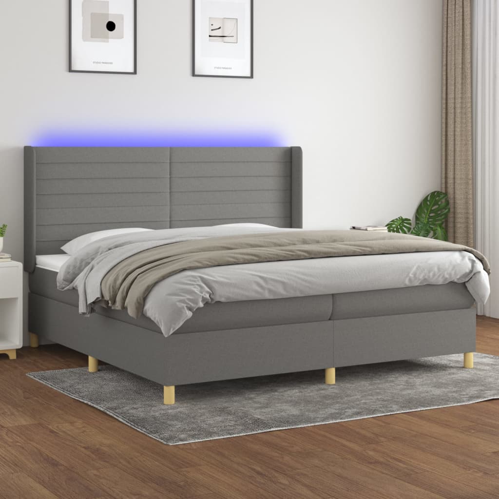 Boxspring met matras en LED stof donkergrijs 200x200 cm is nu te koop bij PeponiXL, paradijselijk wonen!