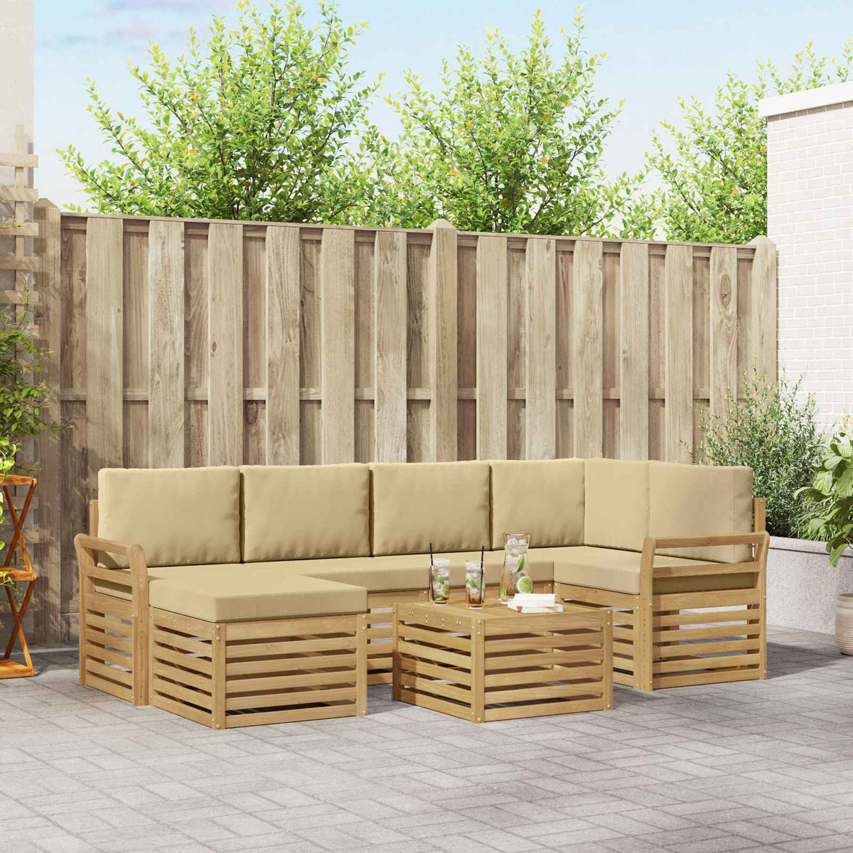 Buiten bankenset 7 pcs Wit en Beige Polyester is nu te koop bij PeponiXL, paradijselijk wonen!