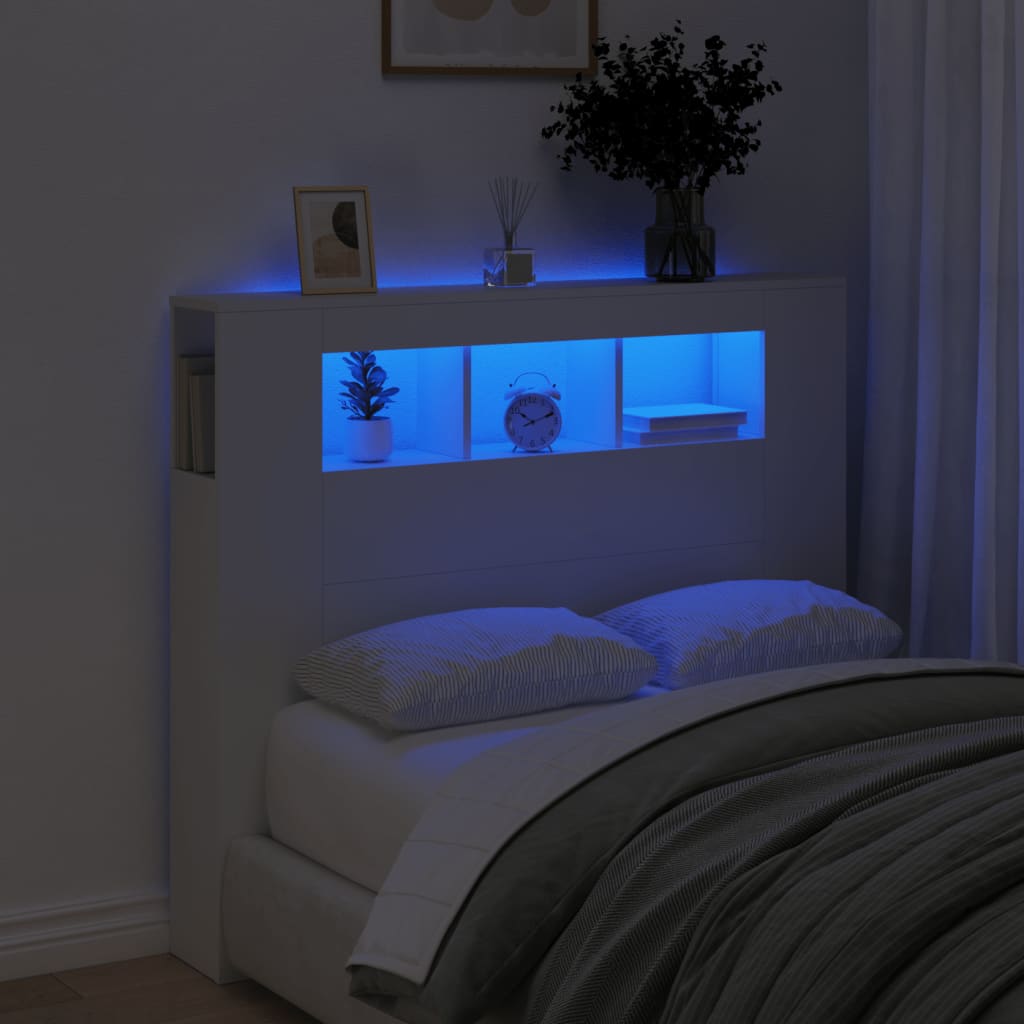 Hoofdeinde met LED 120x18,5x103,5 cm bewerkt hout wit is nu te koop bij PeponiXL, paradijselijk wonen!