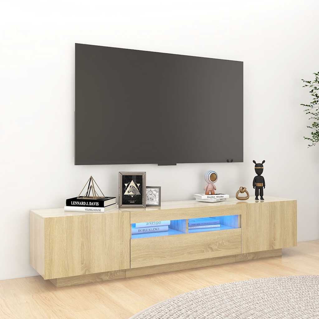Tv-meubel met LED-verlichting 180x35x40 cm sonoma eikenkleurig is nu te koop bij PeponiXL, paradijselijk wonen!