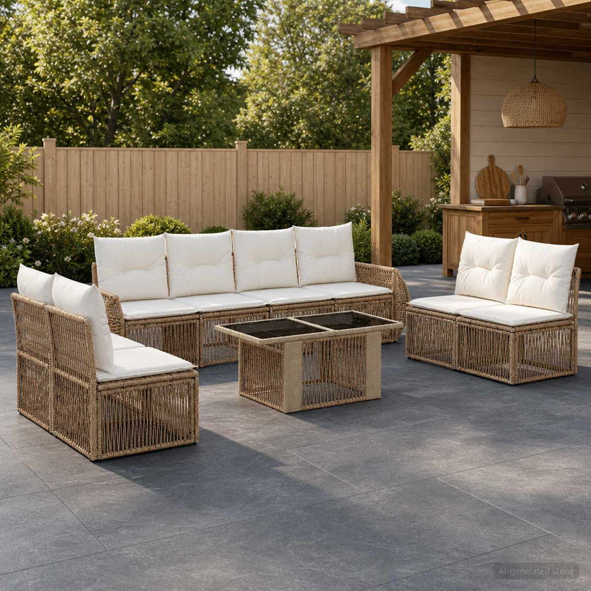 Tuinbankenset 9 st Beige en Crème Wit poly rattan is nu te koop bij PeponiXL, paradijselijk wonen!