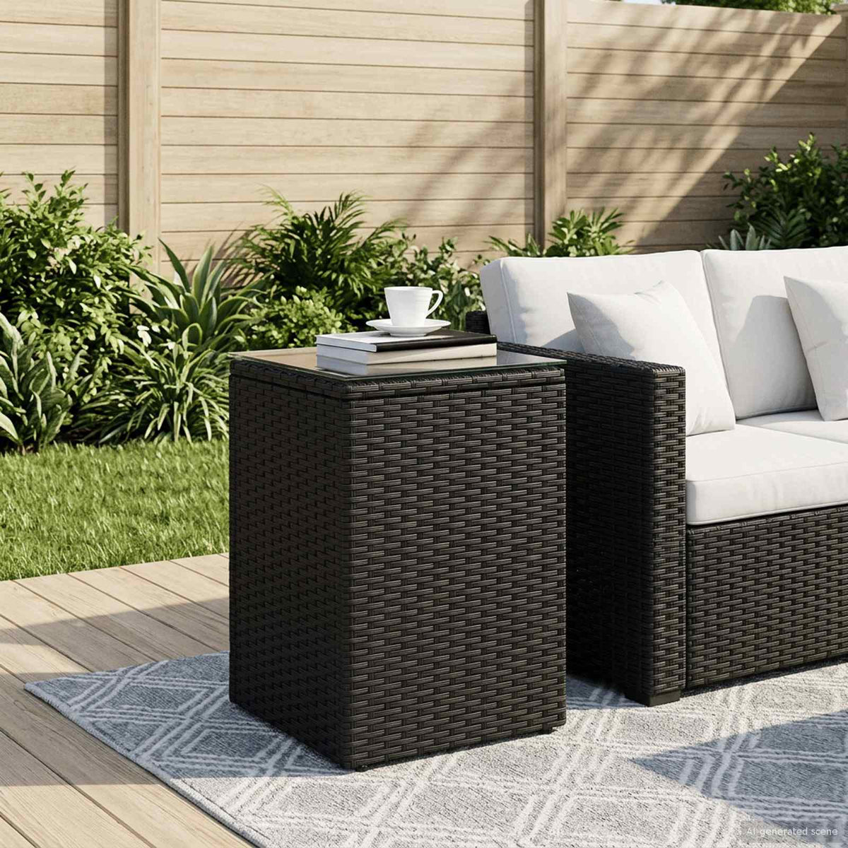 Bijzettafel Zwart 35 x 35 x 70 cm poly rattan is nu te koop bij PeponiXL, paradijselijk wonen!