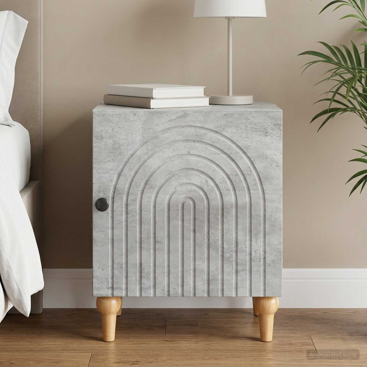 Nachtkastje Betongrijs 43 x 34,5 x 50 cm Bewerkt hout is nu te koop bij PeponiXL, paradijselijk wonen!