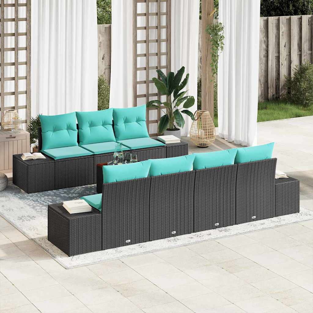 Tuinbankenset 8 st Zwart en Turquoise poly rattan is nu te koop bij PeponiXL, paradijselijk wonen!