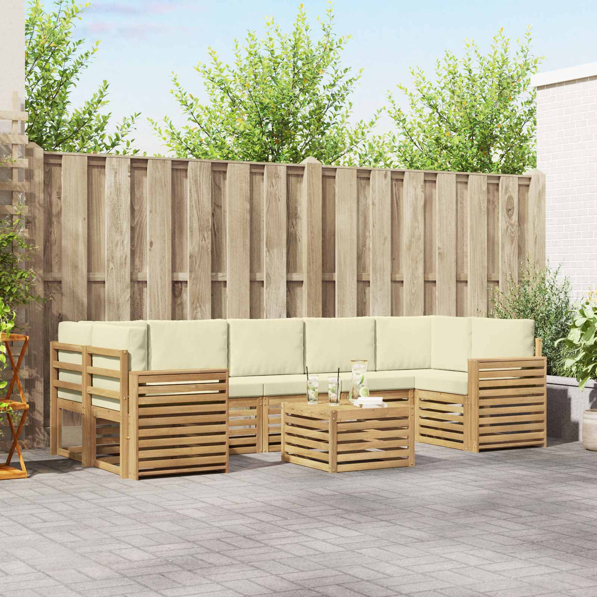 Buiten bankenset met kussen 8 pcs Wit en crèmekleurig Polyester is nu te koop bij PeponiXL, paradijselijk wonen!