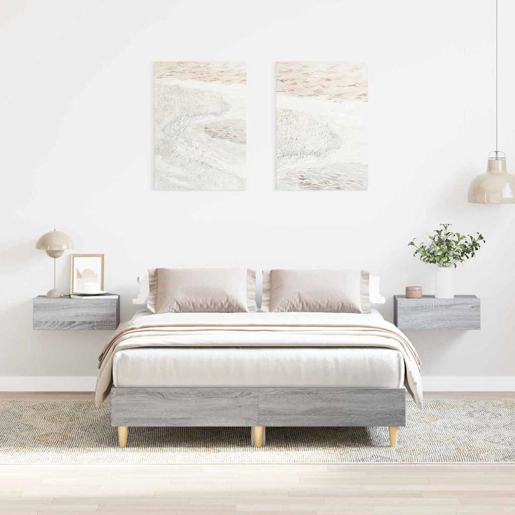 Bedframe Grijs Sonoma 193 x 123 x 25 cm Bewerkt hout is nu te koop bij PeponiXL, paradijselijk wonen!