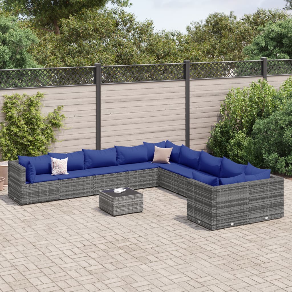 11-delige Loungeset met kussens poly rattan grijs is nu te koop bij PeponiXL, paradijselijk wonen!