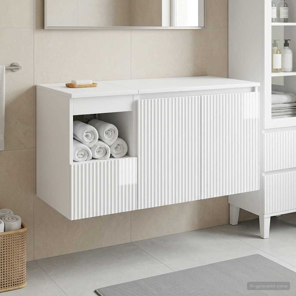 Badkamermeubelset 2 st Hoogglans Wit Bewerkt hout is nu te koop bij PeponiXL, paradijselijk wonen!