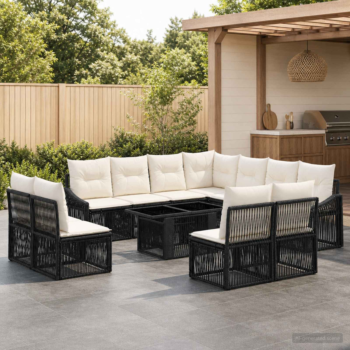 Tuinbankenset 12 st Zwart en Cream Wit poly rattan is nu te koop bij PeponiXL, paradijselijk wonen!