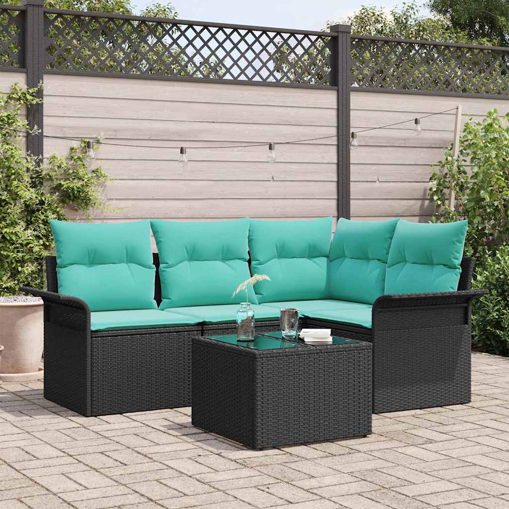 Tuin Sofa Set met opslag 5 pcs Zwart poly rattan is nu te koop bij PeponiXL, paradijselijk wonen!