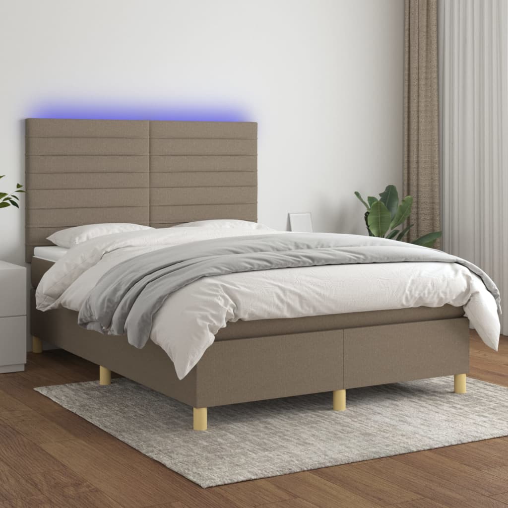 Boxspring met matras en LED stof taupe 140x190 cm is nu te koop bij PeponiXL, paradijselijk wonen!
