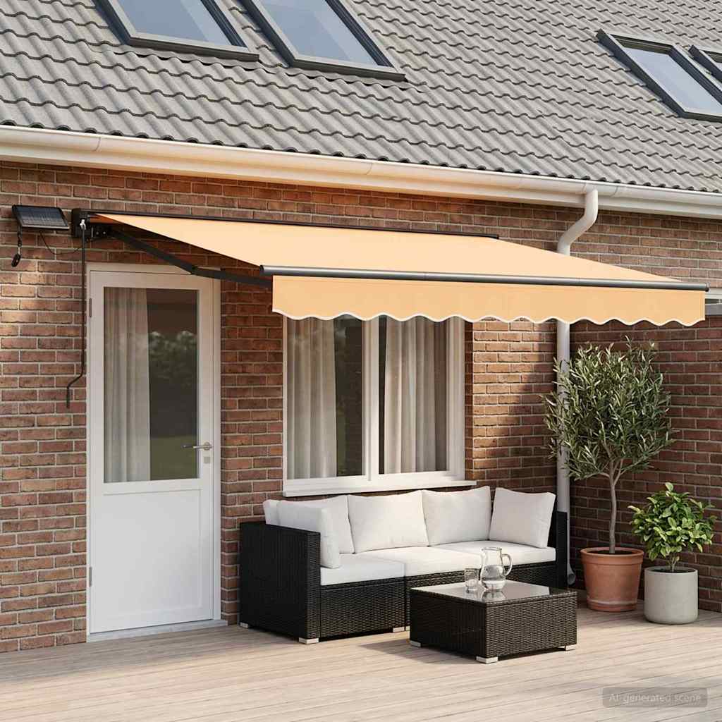 Handmatige Luifelhouder met LED's Zand 4 × 3,5 m is nu te koop bij PeponiXL, paradijselijk wonen!