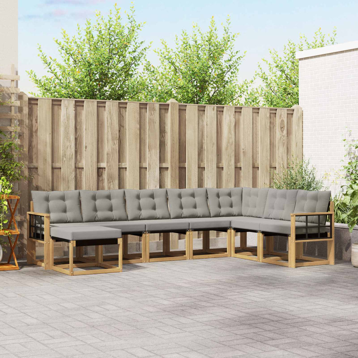 Buiten bankenset met kussen 8 pcs Wit en Lichtgrijs is nu te koop bij PeponiXL, paradijselijk wonen!