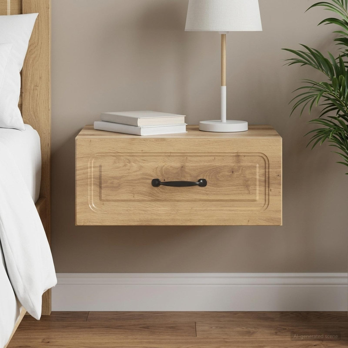 Wandbeugel Bedkast met lade Artisanaal eiken 49 x 34,5 x 20 cm is nu te koop bij PeponiXL, paradijselijk wonen!