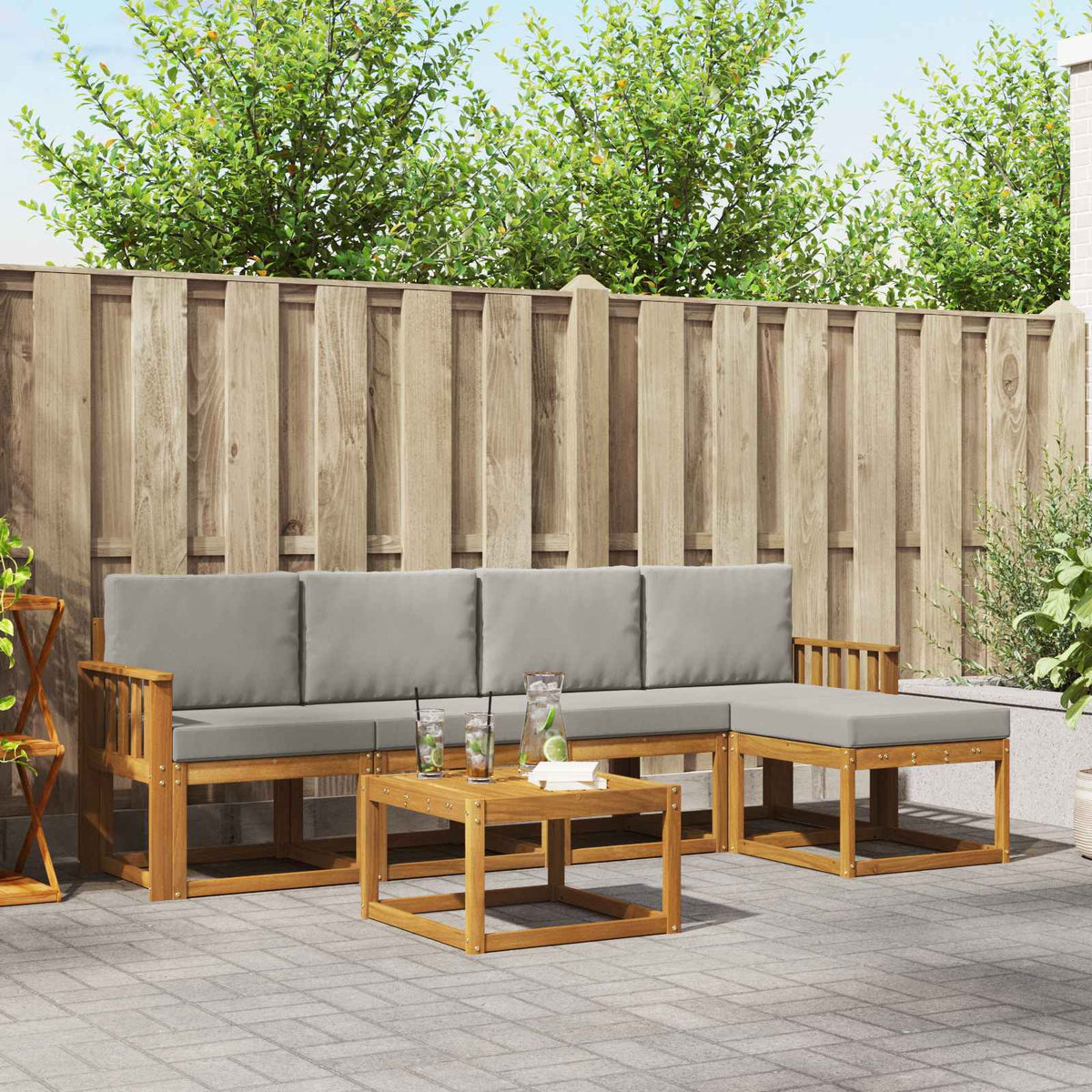 Buiten bankenset met kussen 6 pcs Natuurlijk en Lichtgrijs is nu te koop bij PeponiXL, paradijselijk wonen!