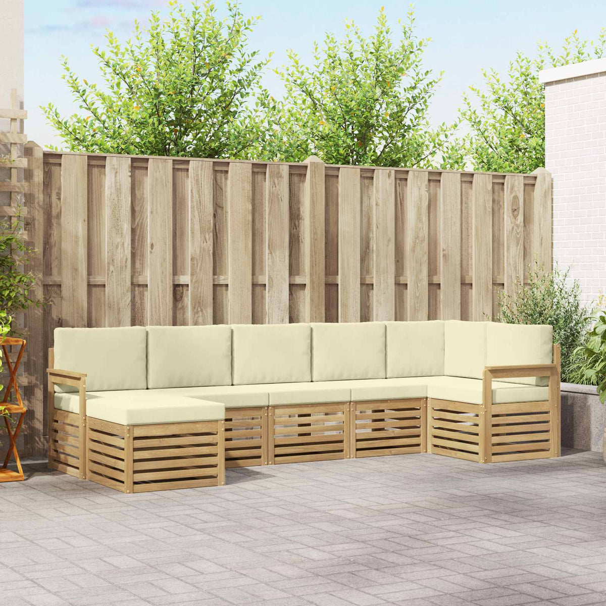Buiten bankenset 7 pcs Wit en crèmekleurig is nu te koop bij PeponiXL, paradijselijk wonen!