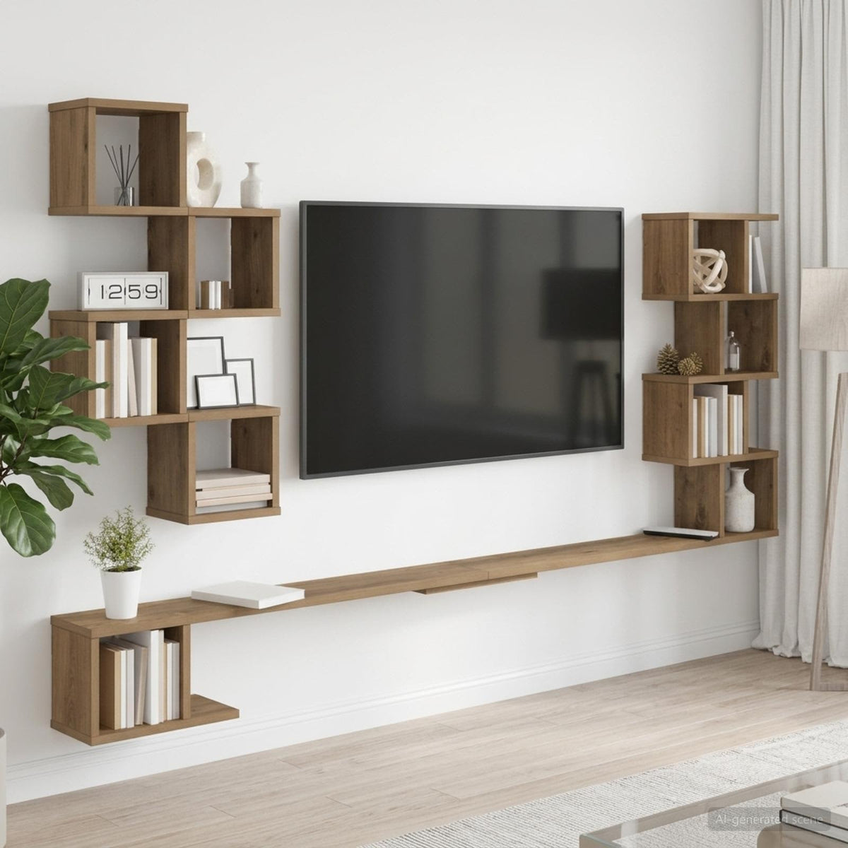 Vaste TV Plank Artisanaal eiken 160 x 15 x 94 cm Bewerkt hout is nu te koop bij PeponiXL, paradijselijk wonen!