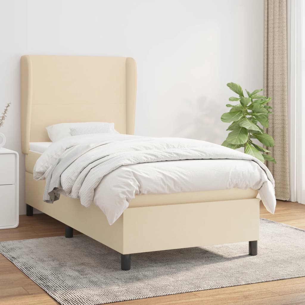Boxspring met matras stof crèmekleurig 90x200 cm is nu te koop bij PeponiXL, paradijselijk wonen!