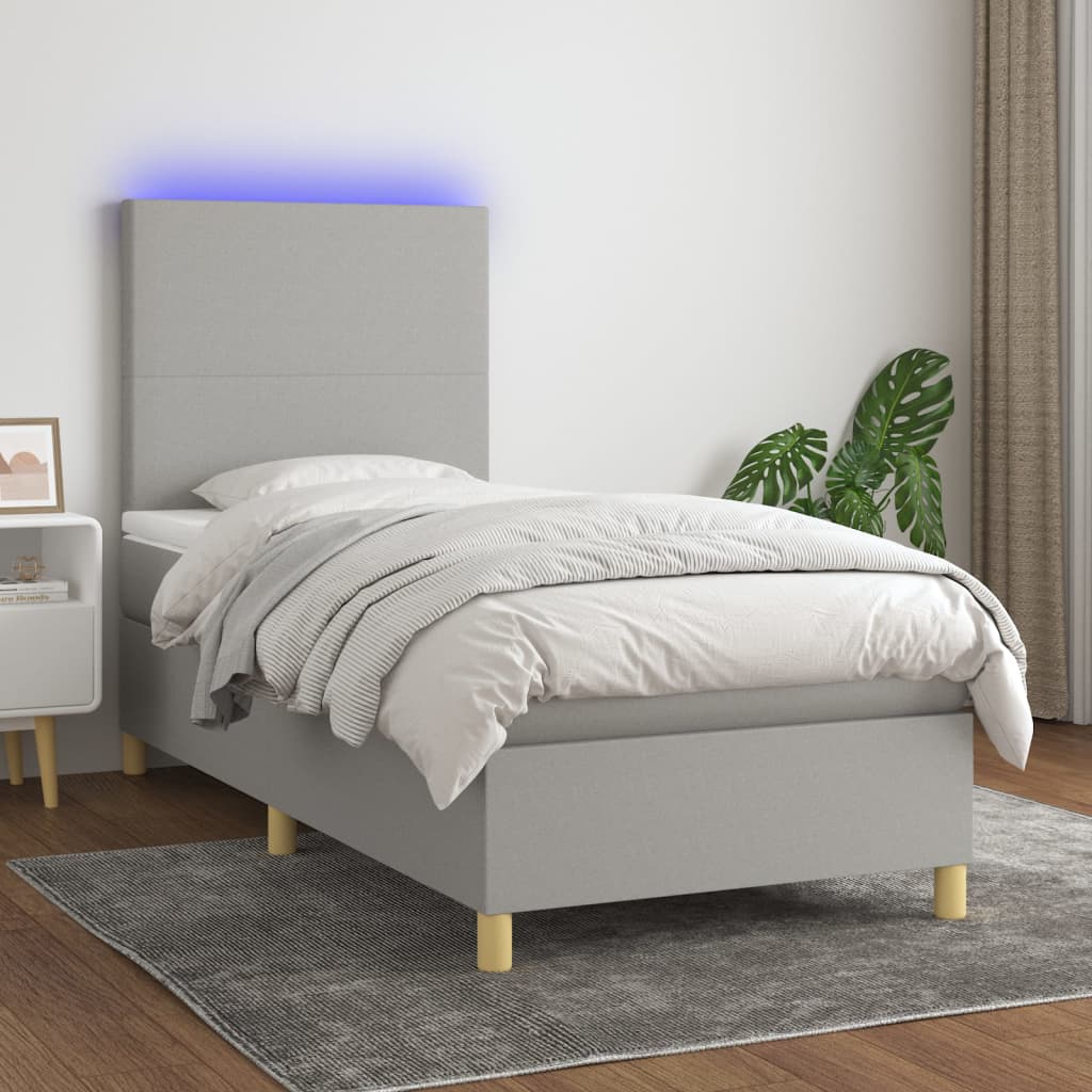 Boxspring met matras en LED stof lichtgrijs 80x200 cm is nu te koop bij PeponiXL, paradijselijk wonen!